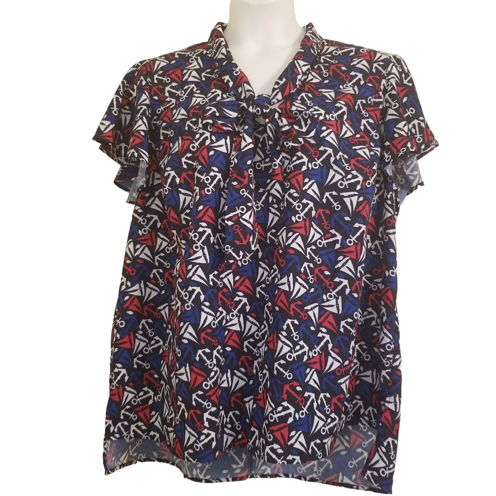 Eloquii 20 Anchor Hi Low Red White Blue Ships Fish Summer Fun Printed Flutter Sl